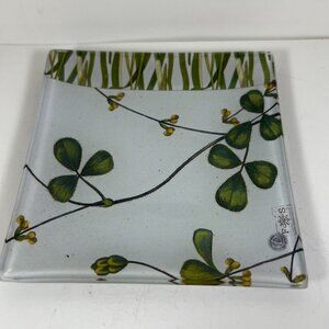 Decorative Glass Plate With Clover & Grass Design By Fringe Studio